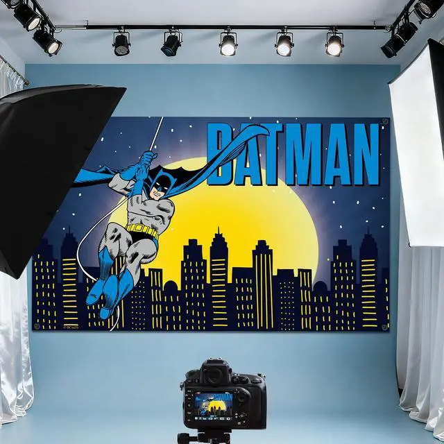 Alt view image 5 of 6 - Batman Backdrop Party Decoration - 5x3FT Superhero Banner | Hero Banner for Birthday Party Cake Table, Photo Booth Supplies, Camping Picnic Decorations, Indoor Outdoor Wall Decor