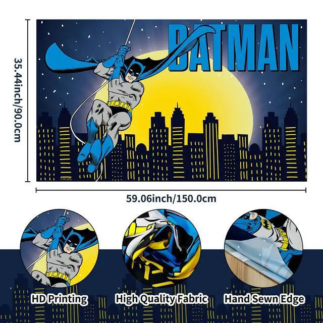 Alt view image 6 of 6 - Batman Backdrop Party Decoration - 5x3FT Superhero Banner | Hero Banner for Birthday Party Cake Table, Photo Booth Supplies, Camping Picnic Decorations, Indoor Outdoor Wall Decor