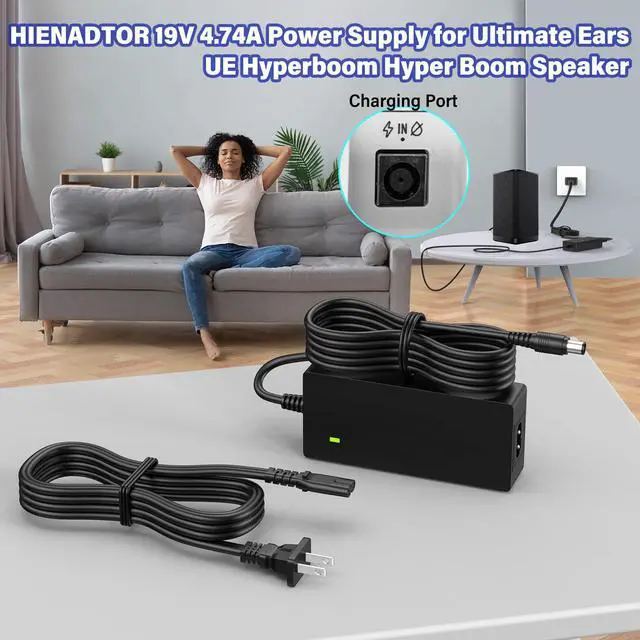 Alt view image 4 of 6 - 19V Speaker Charger Fit for Ultimate Ears Hyperboom Speaker S00175 190474 | Power AC Adapter for Ultimate Ears UE Hyper Boom Portable Wireless Party Bluetooth Speaker 884-001085 984-001591 DSA-90PFE-1