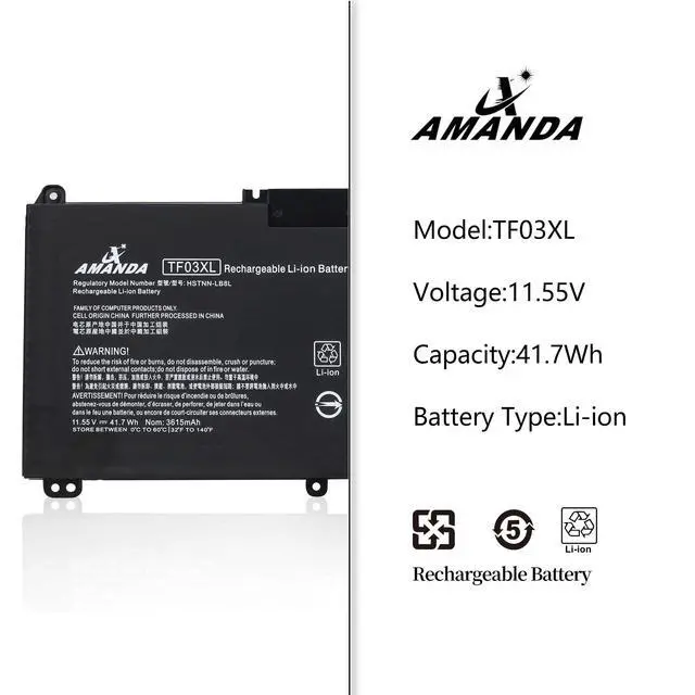 Alt view image 2 of 6 - TF03XL Laptop Battery Replacement for HP Pavilion X360 15-CC 15-CD | for 920070-855 920046-421 14M-CD0003DX 15-CC060WM 15-CC0XX 15-CC123CL 15-CC023CL 15-CC1XX 15-CC563ST 17-AR050WM 920070-855