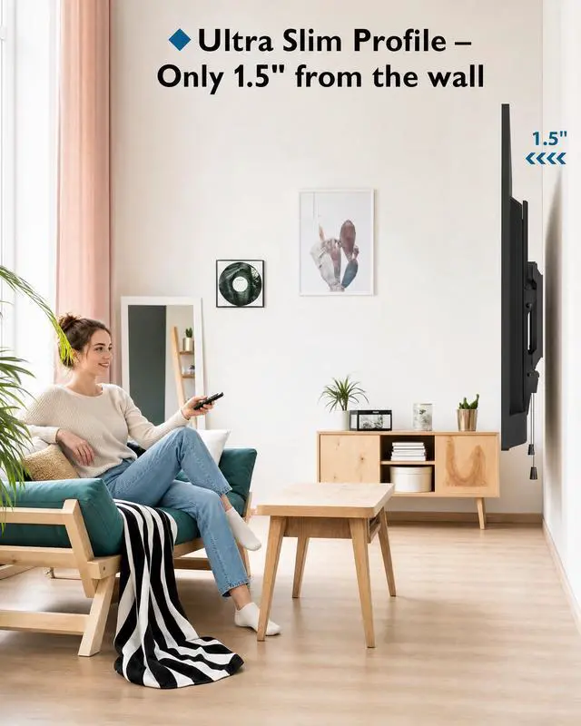 Alt view image 3 of 6 - TV Wall Mount, 37-85 Inch, Supports up to 132lbs, Max VESA 600x400mm | Tilting TV Mount Bracket for LED LCD OLED Flat Curved Screens, Low Profile 1.5in Design, Fits 55 65 75 85 Inch