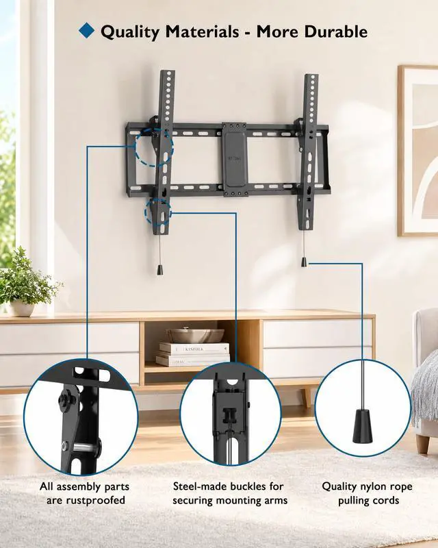 Alt view image 5 of 6 - TV Wall Mount, 37-85 Inch, Supports up to 132lbs, Max VESA 600x400mm | Tilting TV Mount Bracket for LED LCD OLED Flat Curved Screens, Low Profile 1.5in Design, Fits 55 65 75 85 Inch