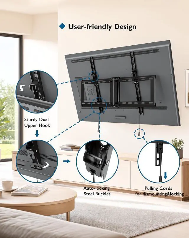 Alt view image 6 of 6 - TV Wall Mount, 37-85 Inch, Supports up to 132lbs, Max VESA 600x400mm | Tilting TV Mount Bracket for LED LCD OLED Flat Curved Screens, Low Profile 1.5in Design, Fits 55 65 75 85 Inch