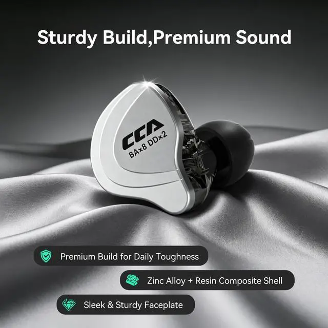Alt view image 3 of 6 - CCA C10 Five Drivers Hybrid in Ear Monitors in Each Side,HiFi 4BA 1DD High Resolution Earphones/Earbuds with 3.5mm Gold Plated Plug Detachable Cable 2pin 0.75mm Wired Earbuds(Black Without mic)