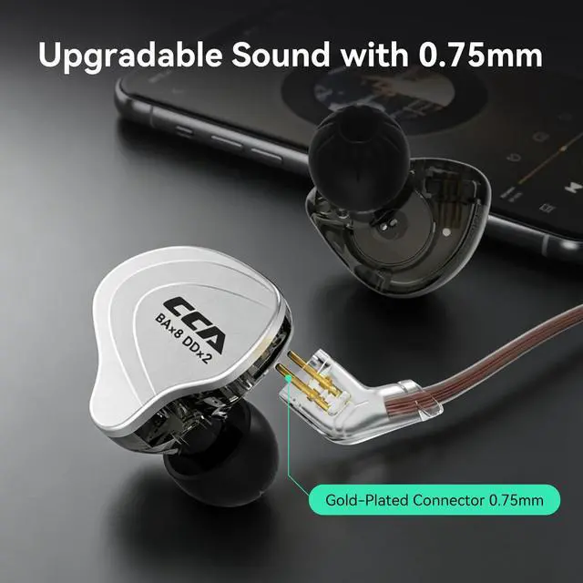 Alt view image 5 of 6 - CCA C10 Five Drivers Hybrid in Ear Monitors in Each Side,HiFi 4BA 1DD High Resolution Earphones/Earbuds with 3.5mm Gold Plated Plug Detachable Cable 2pin 0.75mm Wired Earbuds(Black Without mic)