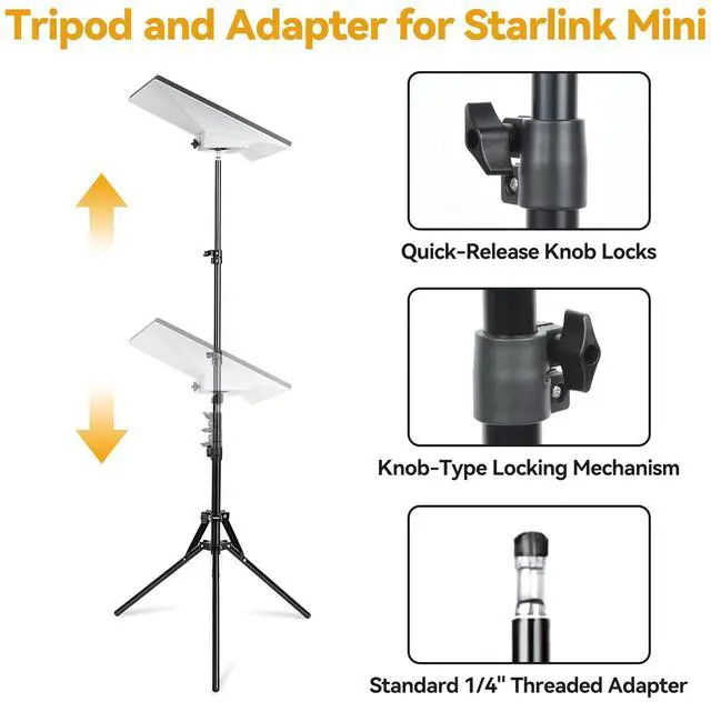 Alt view image 4 of 6 - 63'' Starlink Mini Tripod Mount, with Starlink 1/4" Screw Adapter | Adjustable Height Portable Reverse Foldable Light Stand, Tripod Stand with U-Shaped Ground Stakes for Outdoor & Yard