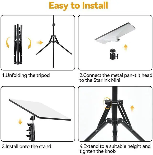 Alt view image 6 of 6 - 63'' Starlink Mini Tripod Mount, with Starlink 1/4" Screw Adapter | Adjustable Height Portable Reverse Foldable Light Stand, Tripod Stand with U-Shaped Ground Stakes for Outdoor & Yard