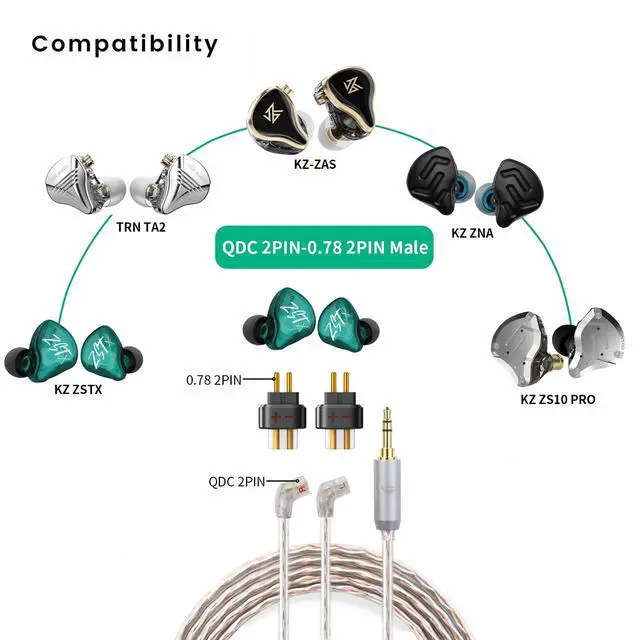 Alt view image 4 of 6 - 0.78 2PIN Male to QDC 2PIN Female Headphone Adapter for 0.78 2PIN Earbuds to QDC Cable Lossless Audio Adaptor for KZ ZSN ZS10 ZSX ZST ZSR AS12 AS16 for TRN BA5 V90 V10 V20 MOONDROP 1 Pair Black