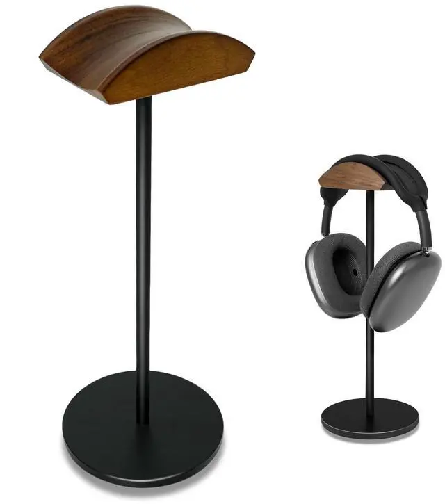 Main image of Headphone Stand for Desk - Headset Holder with Aluminum Alloy Support Rod | Headset Stand with Wooden Support Plate for Gaming Room Decoration