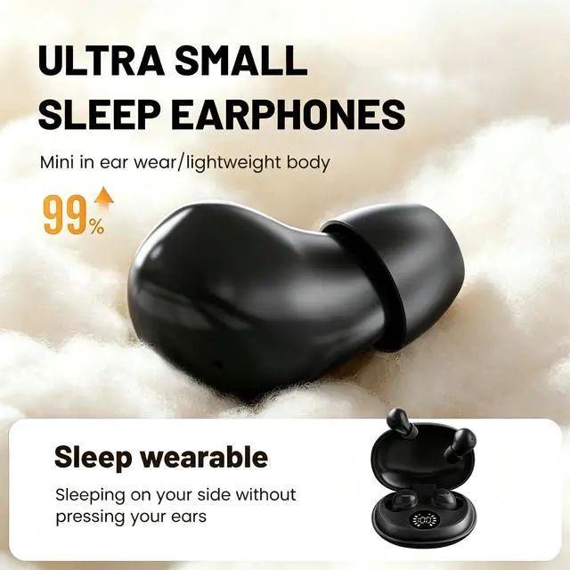 Alt view image 2 of 6 - Wireless Sleep Earbuds Bluetooth 6.0,Mini Invisible Sleep Earbuds for Side Sleepers,LED Display Portable Case Small Earphones for Sleep Work Sports(Black)