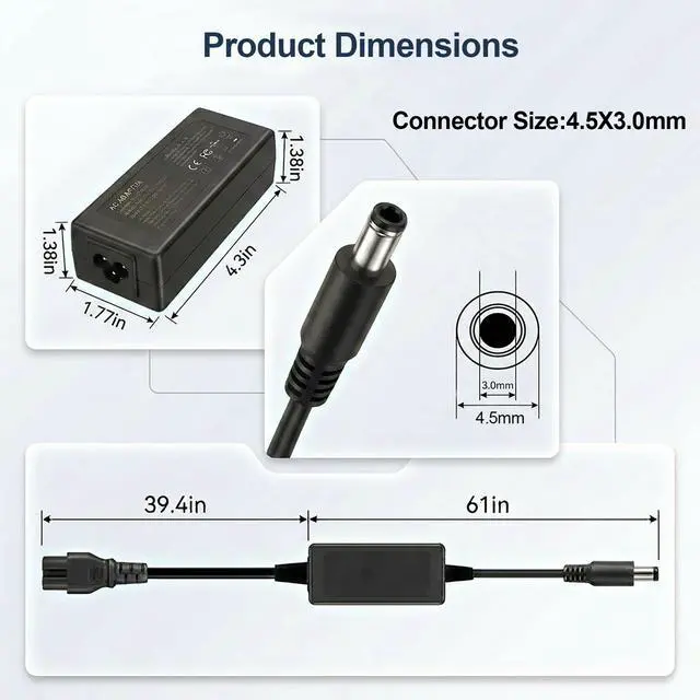Alt view image 3 of 6 - 65W AC Adapter for Dell 14 15 16 Laptop DC15250 DC15255 DC16255 Charger | Replacement for DC15250 DC15255 DC14250 DC16250 DC16251 DC1625, 4.5mm AC Adapter