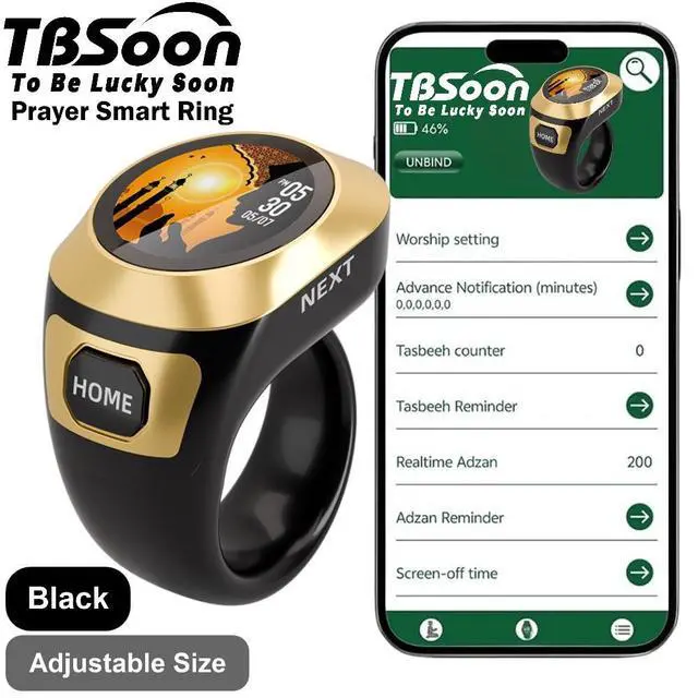 Alt view image 2 of 6 - Color Screen Tasbih Smart Ring,Tasbeeh Counters,Prayer Smart Ring,Replaceable Pictures,Electronic Rosary,Forgiveness ring,Large Battery,Large Screen Display,Eid al-Fitr Eid al-Adha Ramadan Gift