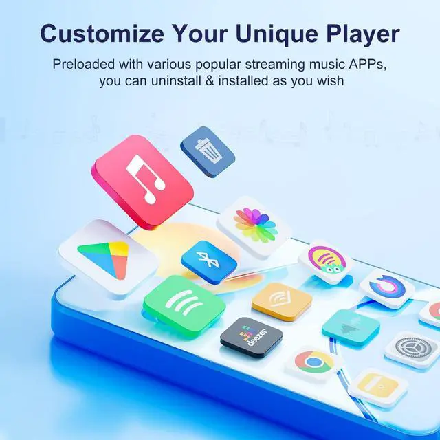 Alt view image 6 of 6 - 80GB MP3 Player with Bluetooth and WiFi, Android MP3 & MP4 Players with 4" Touchscreen and Speaker, Spotify Music Player with FM Radio, Audible, Amazon Music, Play Store (Blue)