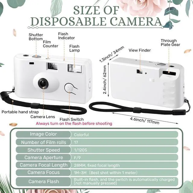 Alt view image 2 of 6 - 2 Pcs White Disposable Camera for Wedding | Flash Film Camera, 35mm 200ISO 17 Film Single Use Camera, for Bridesmaid, Birthday, Anniversary Party Gift