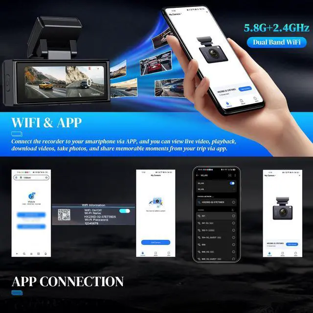 Alt view image 3 of 6 - 4K Dash Cam with WiFi & APP Control, 4K Front and 2.5K Rear, Dash Camera with ADAS,G-Sensor, 24 Hours Parking Mode, Loop Recording, Night Vision