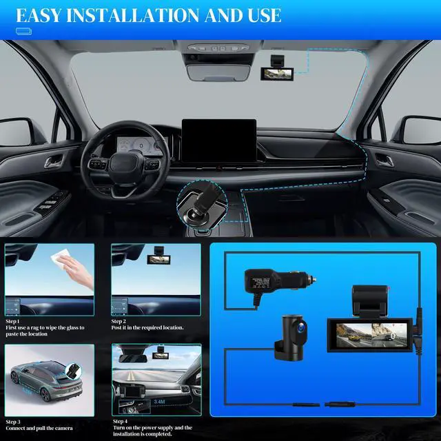 Alt view image 4 of 6 - 4K Dash Cam with WiFi & APP Control, 4K Front and 2.5K Rear, Dash Camera with ADAS,G-Sensor, 24 Hours Parking Mode, Loop Recording, Night Vision