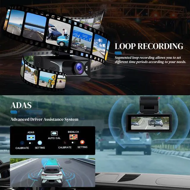 Alt view image 5 of 6 - 4K Dash Cam with WiFi & APP Control, 4K Front and 2.5K Rear, Dash Camera with ADAS,G-Sensor, 24 Hours Parking Mode, Loop Recording, Night Vision