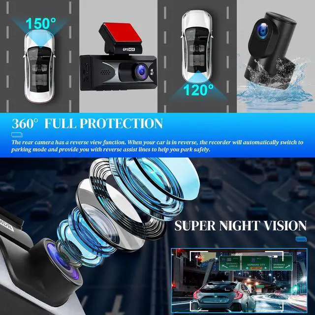 Alt view image 6 of 6 - 4K Dash Cam with WiFi & APP Control, 4K Front and 2.5K Rear, Dash Camera with ADAS,G-Sensor, 24 Hours Parking Mode, Loop Recording, Night Vision