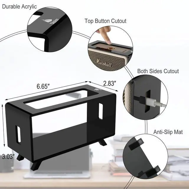 Alt view image 2 of 6 - Acrylic Desktop Stand Holder Compatible with Marshall Emberton/Emberton II/Emberton III Speaker, Table Holder Display Shelf Speaker Desktop Stand Shelf (Black)