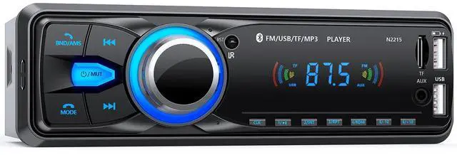 Main image of Car Radio with Bluetooth 5.0, Single DIN Car Stereo Bluetooth | with FM and Hands-Free Calling, 1 DIN Radio with 2.1A Charging Port, 2 USB/AUX/TF Card/MP3/WMA/WAV Player, No CD/DVD Player