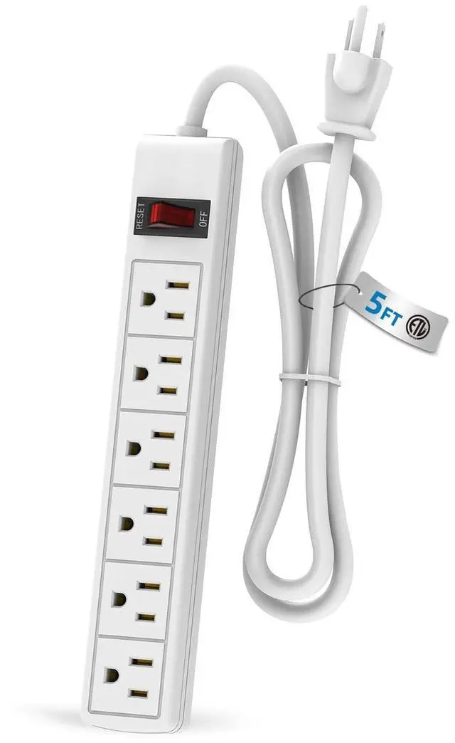 Main image of 6 Outlet Power Strip Surge Protector, 5 Feet Extension Cord, 600 Joules Surge Protection, ETL Listed