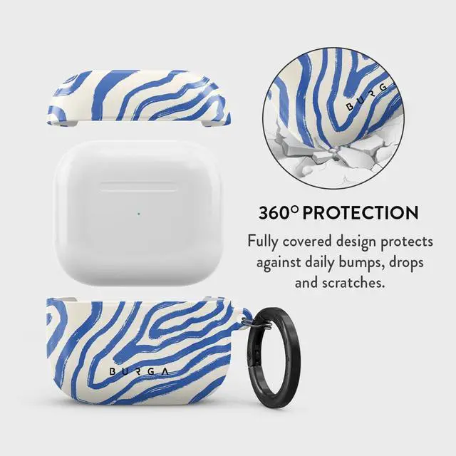 Alt view image 2 of 5 - Airpod Hardcase Compatible with Apple Airpods 3 Charging Case, Blue Lines Ocean Waves - Protective Hard Plastic Case