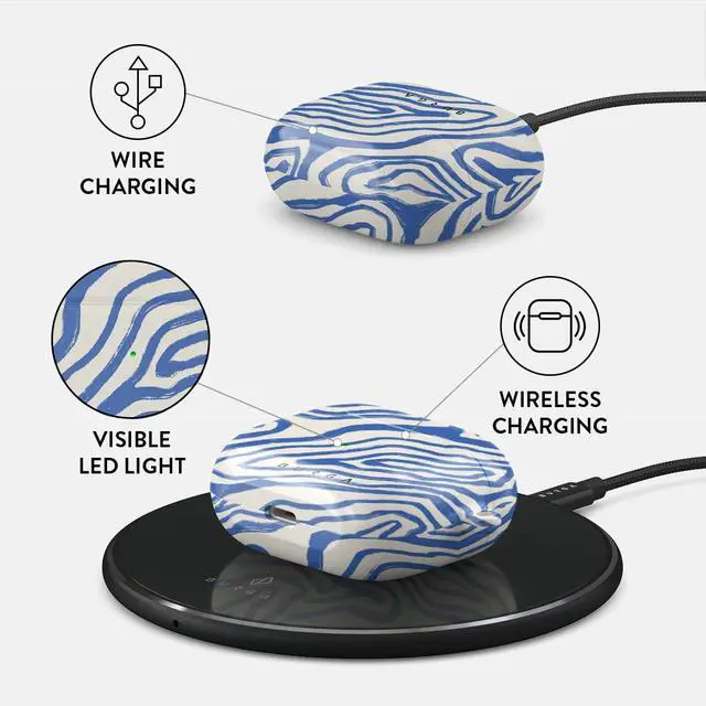 Alt view image 3 of 5 - Airpod Hardcase Compatible with Apple Airpods 3 Charging Case, Blue Lines Ocean Waves - Protective Hard Plastic Case