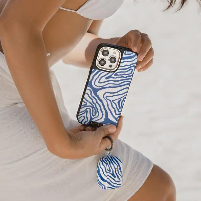 Alt view image 5 of 5 - Airpod Hardcase Compatible with Apple Airpods 3 Charging Case, Blue Lines Ocean Waves - Protective Hard Plastic Case