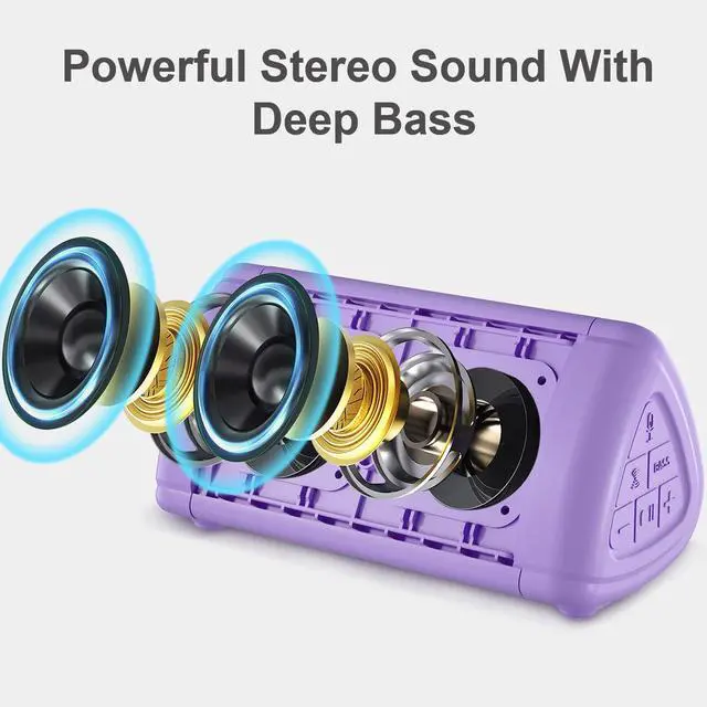 Alt view image 2 of 6 - Prosonic BT3 Portable Wireless Bluetooth Speaker with 10W Stereo Sound & Bass Boost -Rich Sound & Intense Bass -Bluetooth 5.0 -Microphone -IPX5 - in & Outdoor Speaker (Purple)
