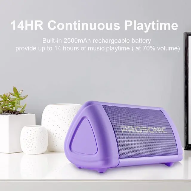 Alt view image 3 of 6 - Prosonic BT3 Portable Wireless Bluetooth Speaker with 10W Stereo Sound & Bass Boost -Rich Sound & Intense Bass -Bluetooth 5.0 -Microphone -IPX5 - in & Outdoor Speaker (Purple)