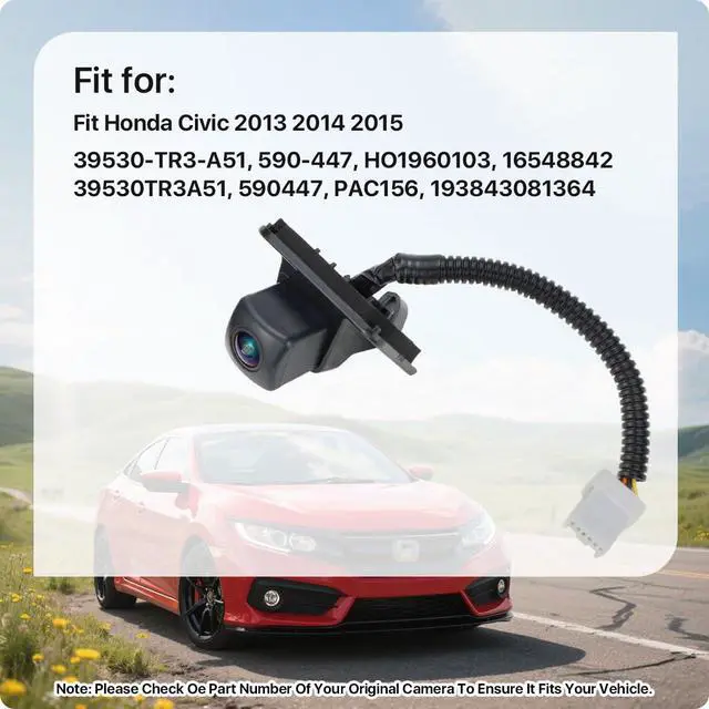 Alt view image 2 of 6 - 39530-TR3-A51 Rear View Camera Replacement for Honda Civic 2013 2014 2015, OE Backup Cam Replaces 9590-447, 39530TR3A51, 590447, HO1960103, 16548842, PAC156, 193843081364 by