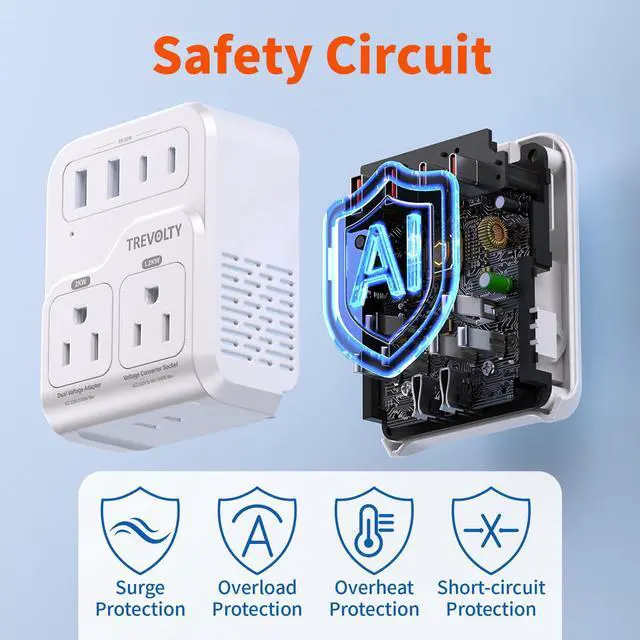 Alt view image 6 of 6 - 2000W Voltage Converter US to Europe for Hair Dryers, 220V to 110V Converter for European Travel with 3 AC/2 USBA/2 USBC Ports (PD20W), 7-in-1 European Travel Adapter