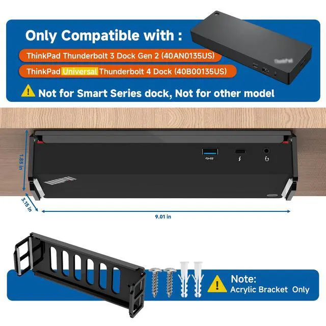 Alt view image 2 of 6 - Acrylic Mount for Lenovo ThinkPad Universal Thunderbolt 4 Dock | Under Desk & Wall Mount Holder for ThinkPad Thunderbolt 3 Dock Gen 2 Docking Station, Sturdy Clear Acrylic, Bracket Only