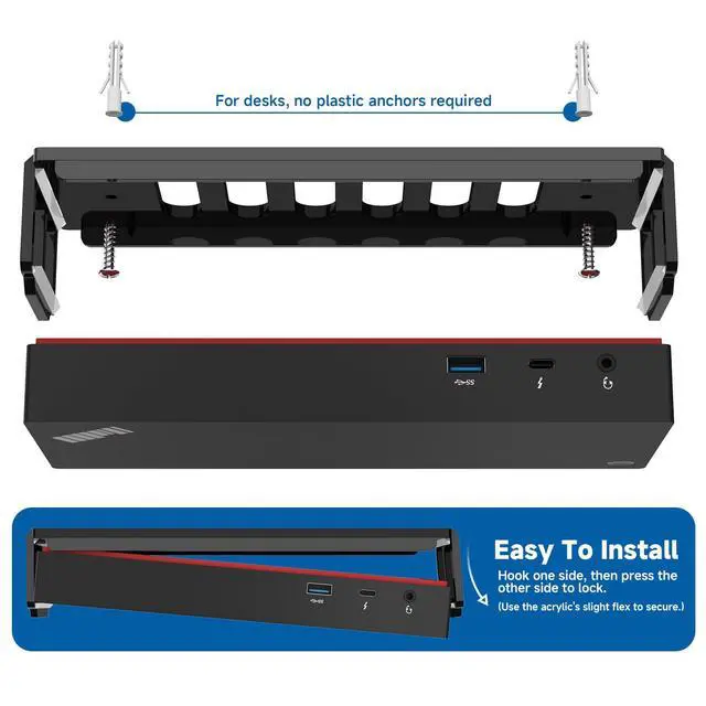 Alt view image 5 of 6 - Acrylic Mount for Lenovo ThinkPad Universal Thunderbolt 4 Dock | Under Desk & Wall Mount Holder for ThinkPad Thunderbolt 3 Dock Gen 2 Docking Station, Sturdy Clear Acrylic, Bracket Only