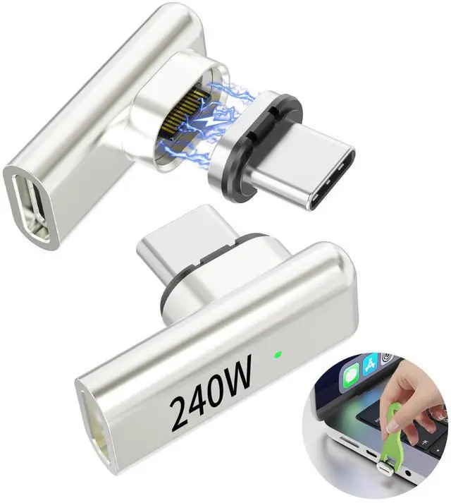 Main image of 240W 90° Magnetic USB-C Adapter 2-Pack, 24Pin, Detachable | 40Gbps data, 8K 60Hz video, Thunderbolt 3/4, compatible with MacBook Pro/Air, PS5, PSVR2, and Type-C devices