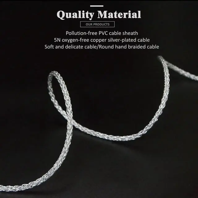 Alt view image 4 of 6 - 5N OFC Silver Plating+Graphene Mixed Braid Earphone Replacement Cables for Sennheiser IE200 IE300 IE600 IE900 (4.4mm Plug)