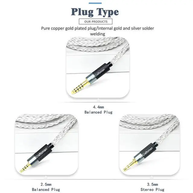 Alt view image 6 of 6 - 5N OFC Silver Plating+Graphene Mixed Braid Earphone Replacement Cables for Sennheiser IE200 IE300 IE600 IE900 (4.4mm Plug)