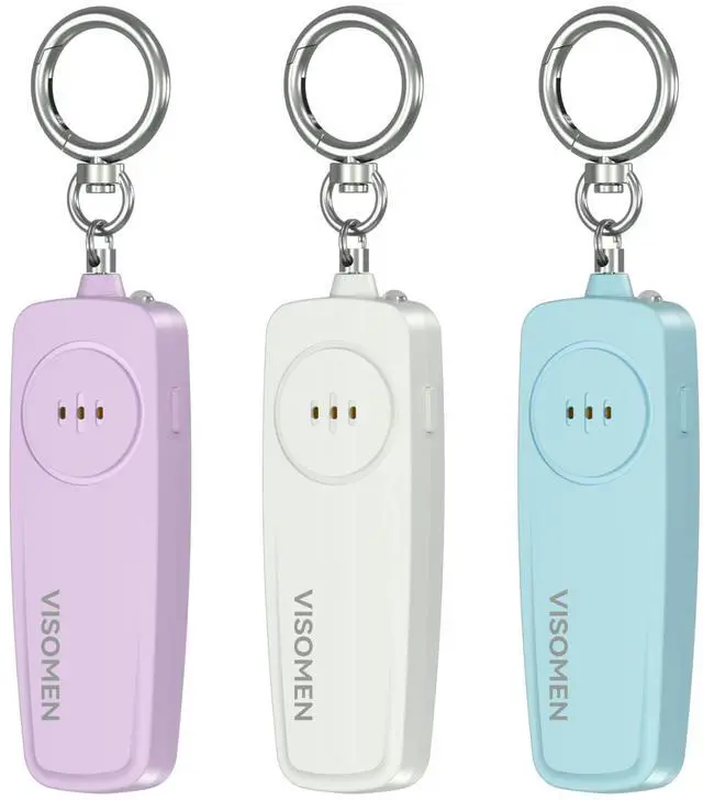 Main image of Personal Safety Alarm Keychain for Women,3-Pack,Loud Siren with Flashing LED Light,Portable Emergency Security Device,Gifts for Kids,Presents for Elderly,Night Running,Purple White Blue