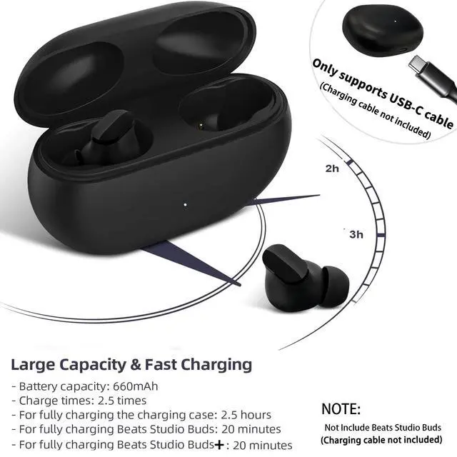 Alt view image 6 of 6 - Charging Case Replacement Compatible with Beats Studio Buds+, Charger with Bluetooth Pairing Sync Button & 660mAh Built-in Battery (Not Include Earphone)