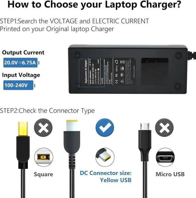 Alt view image 2 of 6 - 135W Power Cord for Lenovo ThinkPad Docking Station Yellow Tip | Stop dock blackouts! 135W pure power drives dual screens flawlessly. NOT a USB-C plug. Exact Yellow Square Tip ONLY