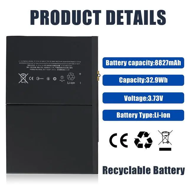 Alt view image 3 of 6 - A1484 Battery Replacement Kit for iPad Air 1 iPad 5th 6th 7th 8th 9th Generation (Model: A1474 A1475 A1476 A1822 A1823 A1893 A1954 A2197 A2198 A2200 A2270 A2428 A2429 A2430) Without Tools
