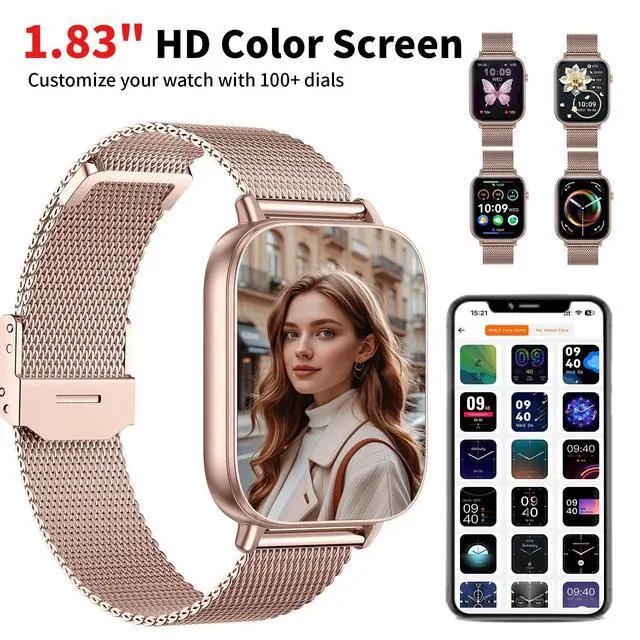 Alt view image 3 of 6 - Smart Watch for Women,1.83" HD Smartwatches (Answer/Make Call), IP68 Waterproof Activity Fitness Tracker, HR, Sleep Monitoring, Pedometer, Reloj Inteligente for Android iOS (Rose Gold)