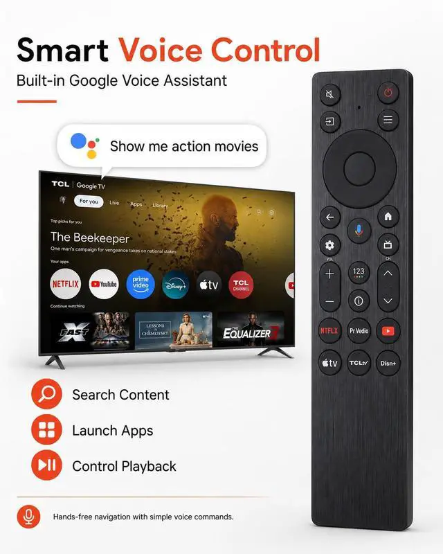 Alt view image 4 of 6 - Voice Remote for TCL Google TVs QM5K/QM6K/QM7K/Q77K | For G0401-000267 and RC923A FMB1; Fits 50-115 in QLED/Mini-LED Models with 6 App Keys