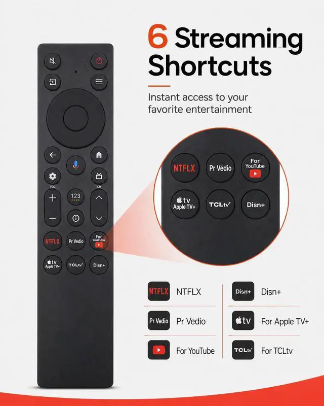 Alt view image 5 of 6 - Voice Remote for TCL Google TVs QM5K/QM6K/QM7K/Q77K | For G0401-000267 and RC923A FMB1; Fits 50-115 in QLED/Mini-LED Models with 6 App Keys