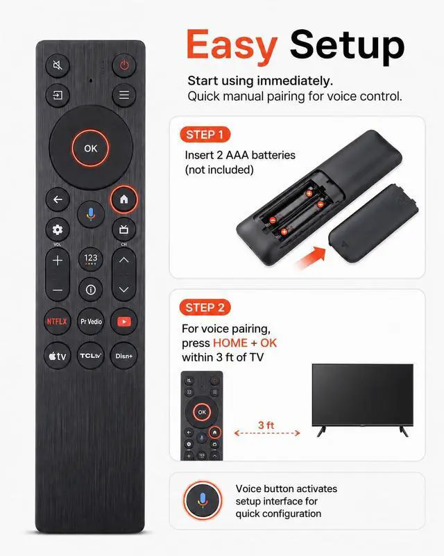 Alt view image 6 of 6 - Voice Remote for TCL Google TVs QM5K/QM6K/QM7K/Q77K | For G0401-000267 and RC923A FMB1; Fits 50-115 in QLED/Mini-LED Models with 6 App Keys