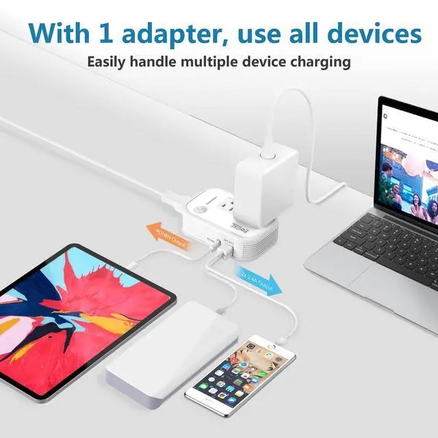 Alt view image 4 of 6 - 220V to 110V Converter Travel Adapter, International Step Down Power Converter for Hair Straightener/Curler with 18W USB-C Port Voltage Converter US to Europe Italy UK AU China Plug (White)