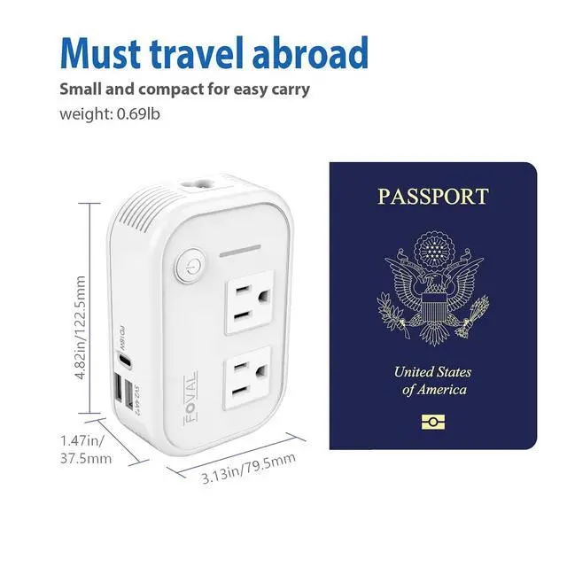 Alt view image 6 of 6 - 220V to 110V Converter Travel Adapter, International Step Down Power Converter for Hair Straightener/Curler with 18W USB-C Port Voltage Converter US to Europe Italy UK AU China Plug (White)