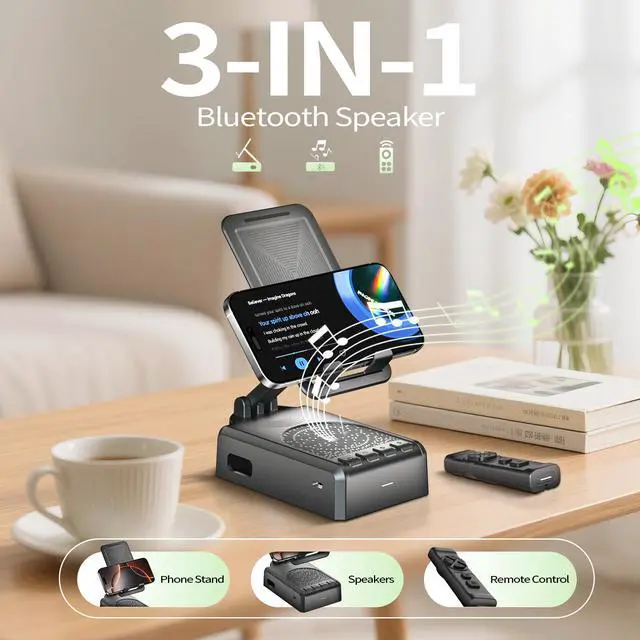 Alt view image 4 of 6 - Birthday/ChristmasGifts for Men Women,Cell Phone Stand with Bluetooth Speaker and Remote Control(Video Control/Camera Control), Portable Bluetooth Speaker for Home and Outdoors, All Day Playtime