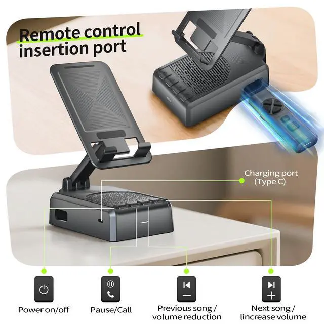 Alt view image 5 of 6 - Birthday/ChristmasGifts for Men Women,Cell Phone Stand with Bluetooth Speaker and Remote Control(Video Control/Camera Control), Portable Bluetooth Speaker for Home and Outdoors, All Day Playtime