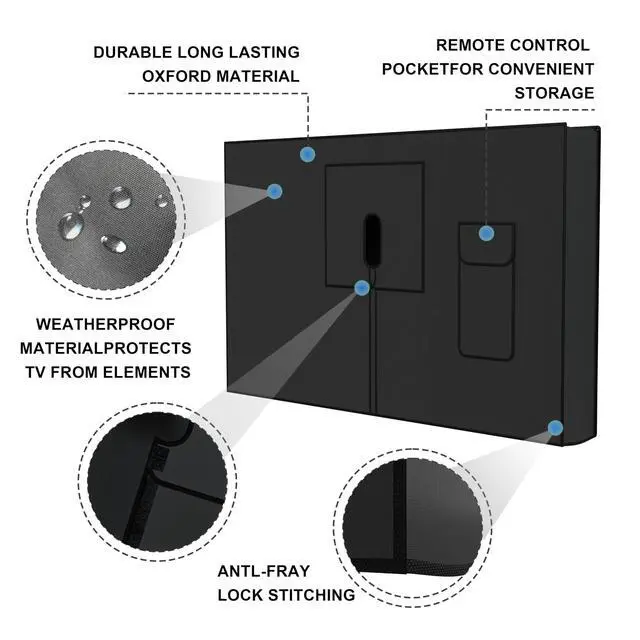 Alt view image 3 of 6 - Outdoor TV Cover 40-43 inch Weatherproof, Waterproof for Outside Flat Screen 40 to 43 inch TV, Black, 600D Thick Fabric Screen Protector with Bottom